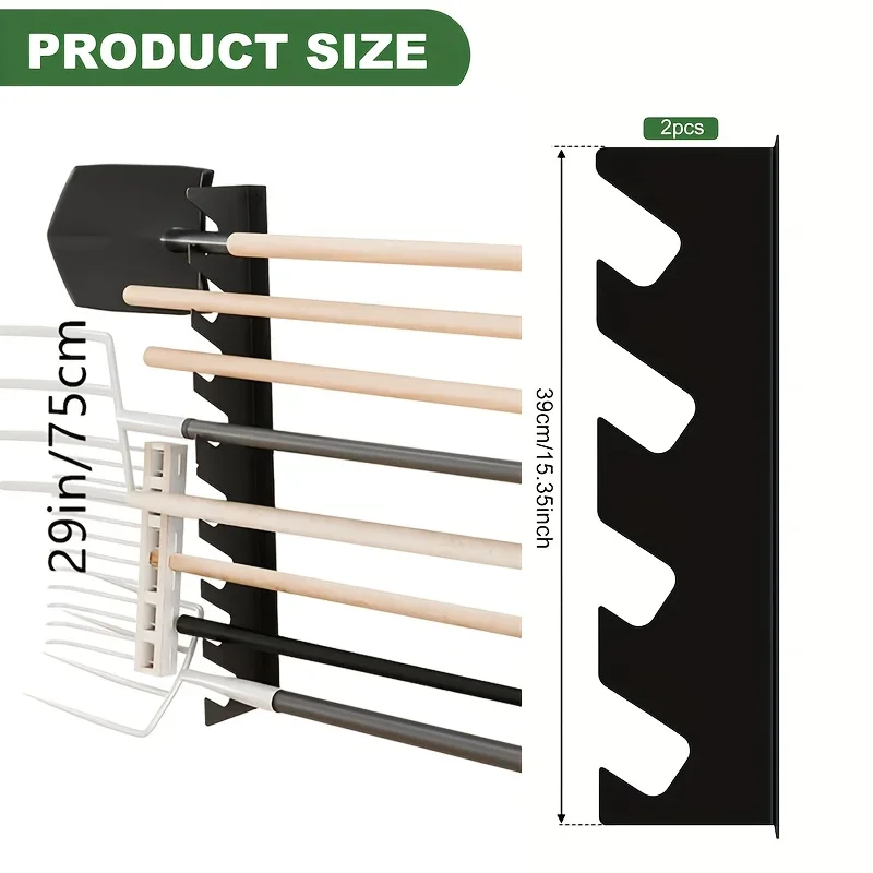 Gardening Tools Range - ที่แขวนอุปกรณ์ทำสวนโลหะแบบหนาพิเศษ พร้อมที่เก็บพลั่วและคราด ติดผนัง จัดระเบียบอุปกรณ์ในโรงรถ รุ่น DDPNKL