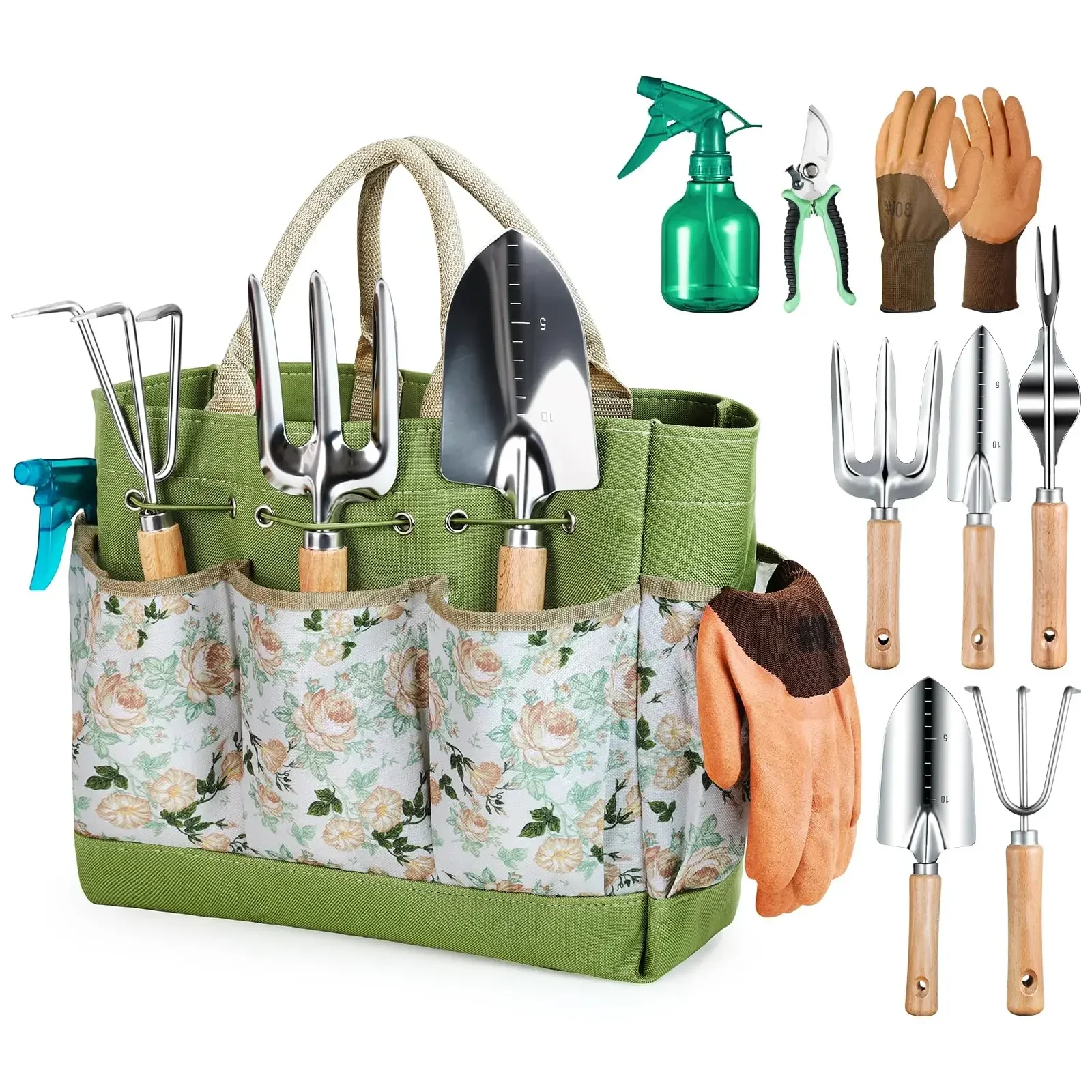 Gardening Tools Spade - เครื่องมือทําสวน 9 ชิ้น Heavy Duty เครื่องมือทําสวนทนทานกระเป๋าถือ,Rust-Proof