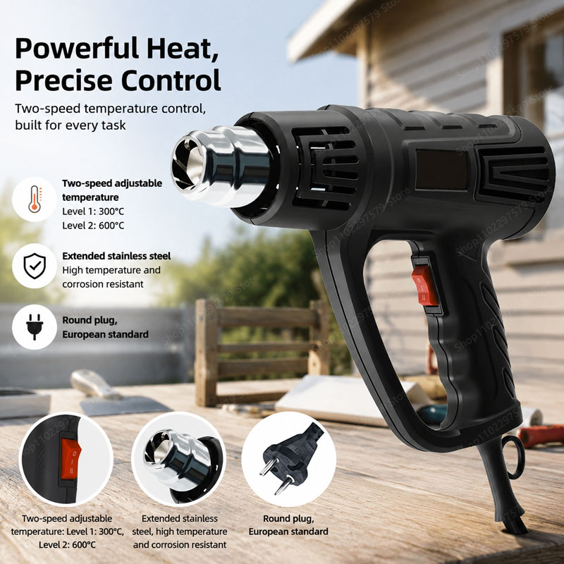 Gardening Tools Lowes - ปืนลมร้อนปรับอุณหภูมิได้ 1380 วัตต์, ดีไซน์สวิตช์ปรับอุณหภูมิสูง-ต่ำ, ปืนลมร้อนสำหรับงาน DIY